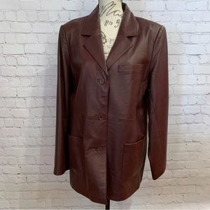 Dialogue vintage wine leather button front lined jacket size Large